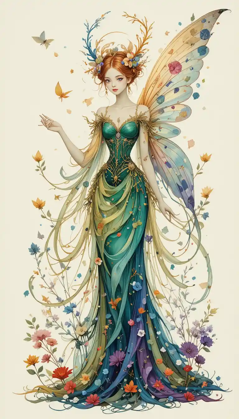 Elegant nature fairy spirit on a pure white background