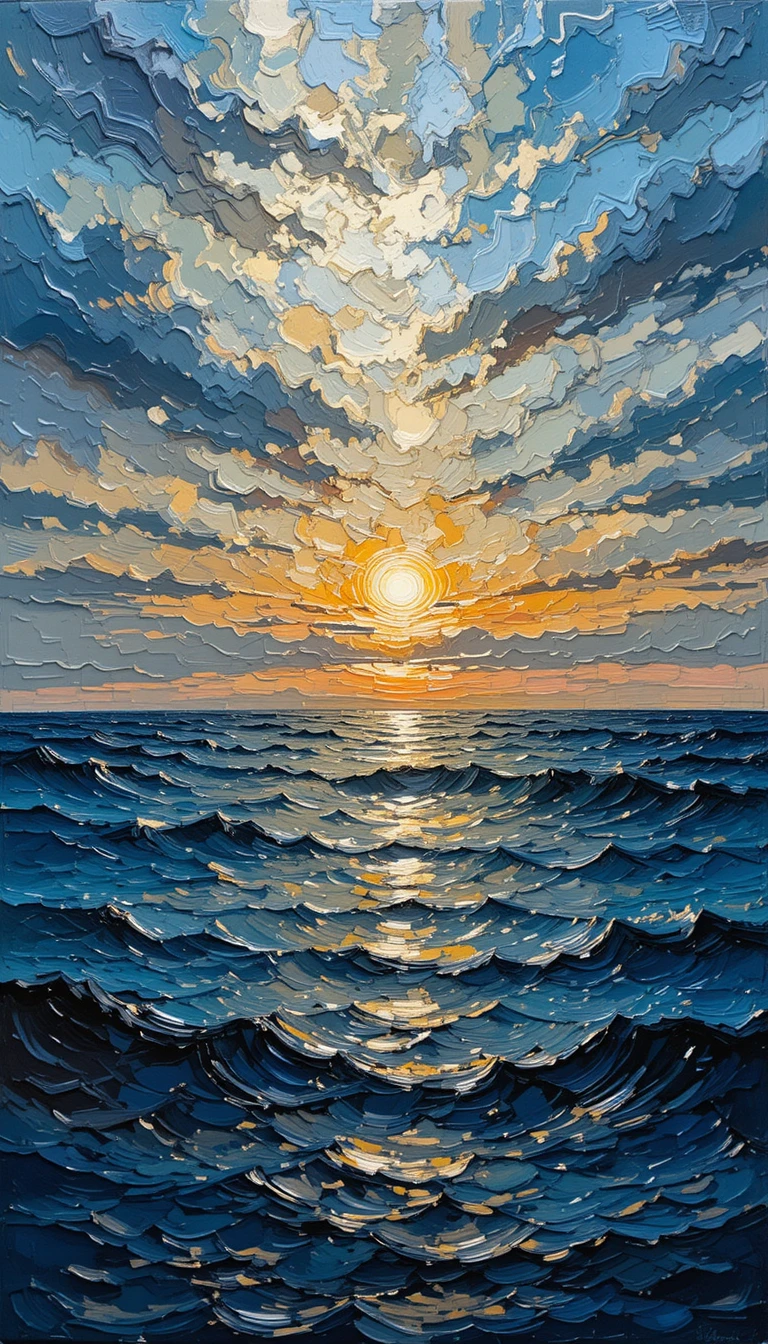 Dipinto a spatola impasto di un oceano riflettente