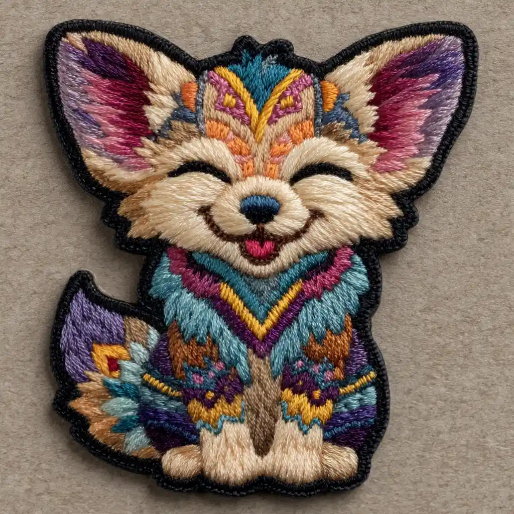 Cute embroidered fennec fox sticker on plain background
