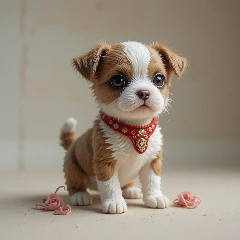 Tierno cachorro pequeño ilustrado con vibra de juguete querido