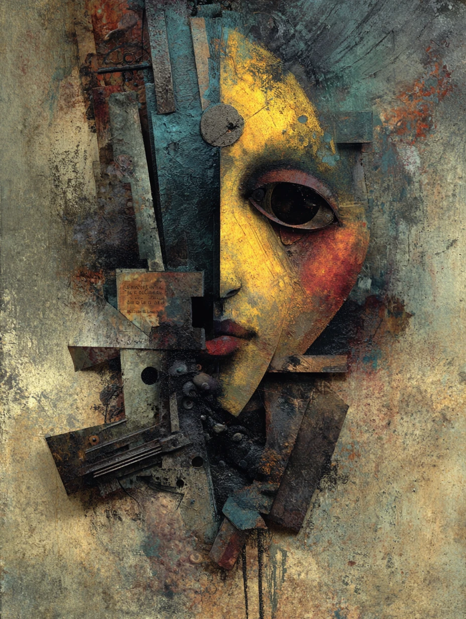 Pintura expresionista oscura y emocional con profundidad simbólica