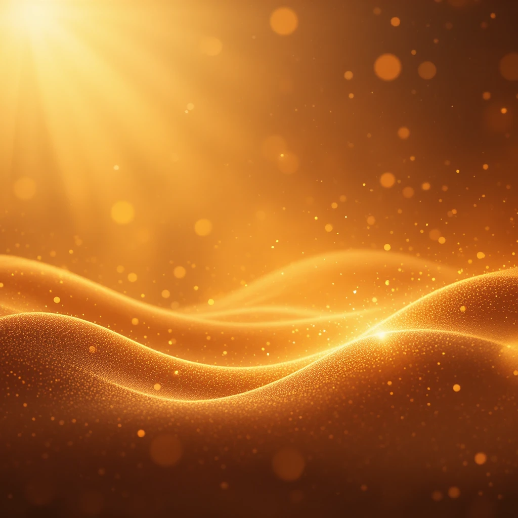 Soft golden light particles on warm abstract gradient waves