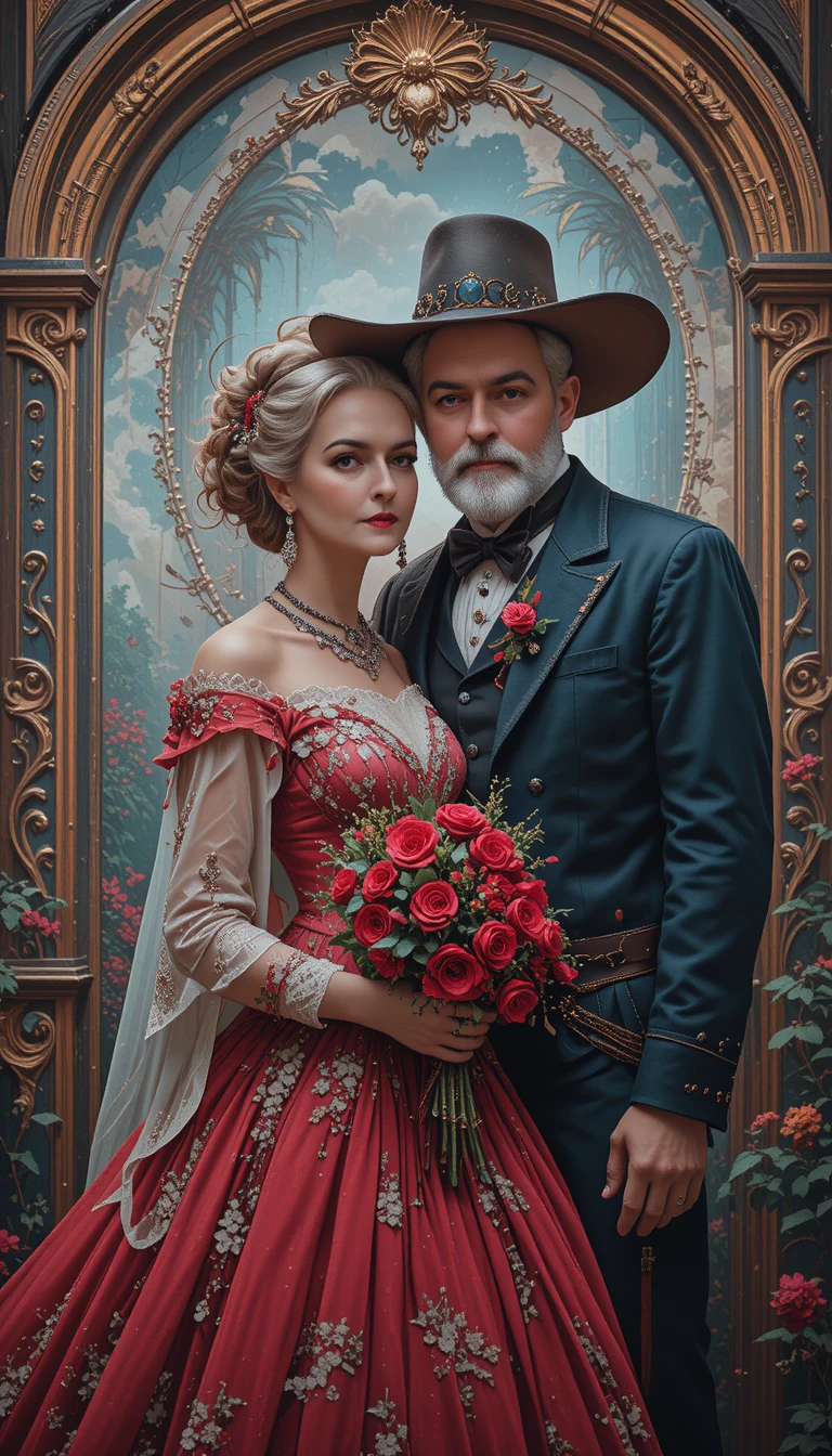 Rustic farmer couple in gothic inspired fashion portrait