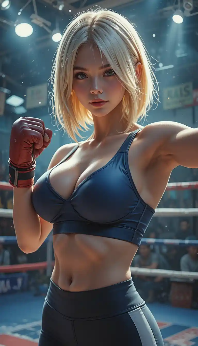 Blonde girl boxing in a gym with dynamic punch motion