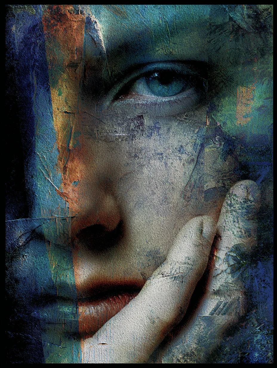Dark emotional expressionist painting with symbolic intensity