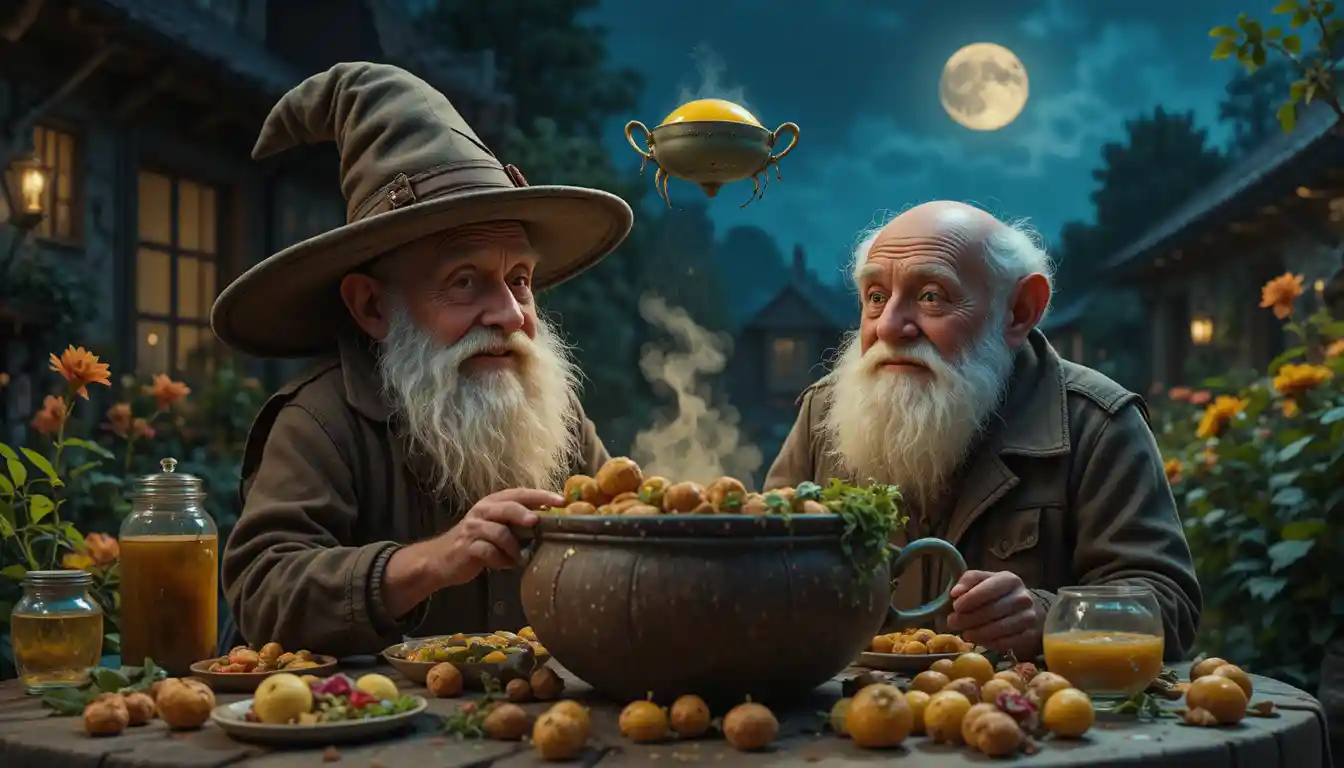 Two old peasants meet a visitor from a flying saucer