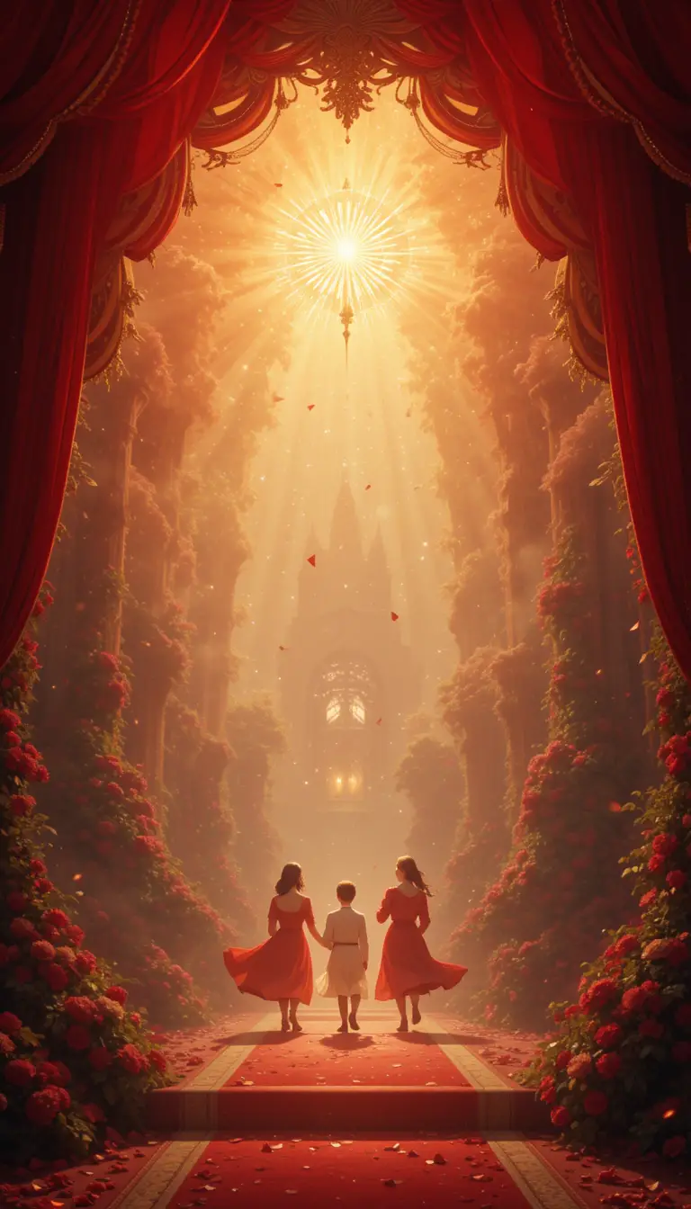 Joyful red and gold abstract celebration in digital painting