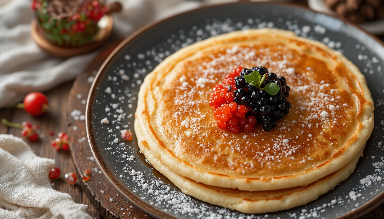 Plato de panqueques con caviar rojo y negro para Maslenitsa