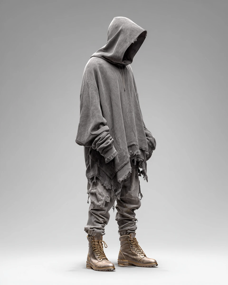 Faceless Hooded Streetwear Model In Minimal Studio Portrait