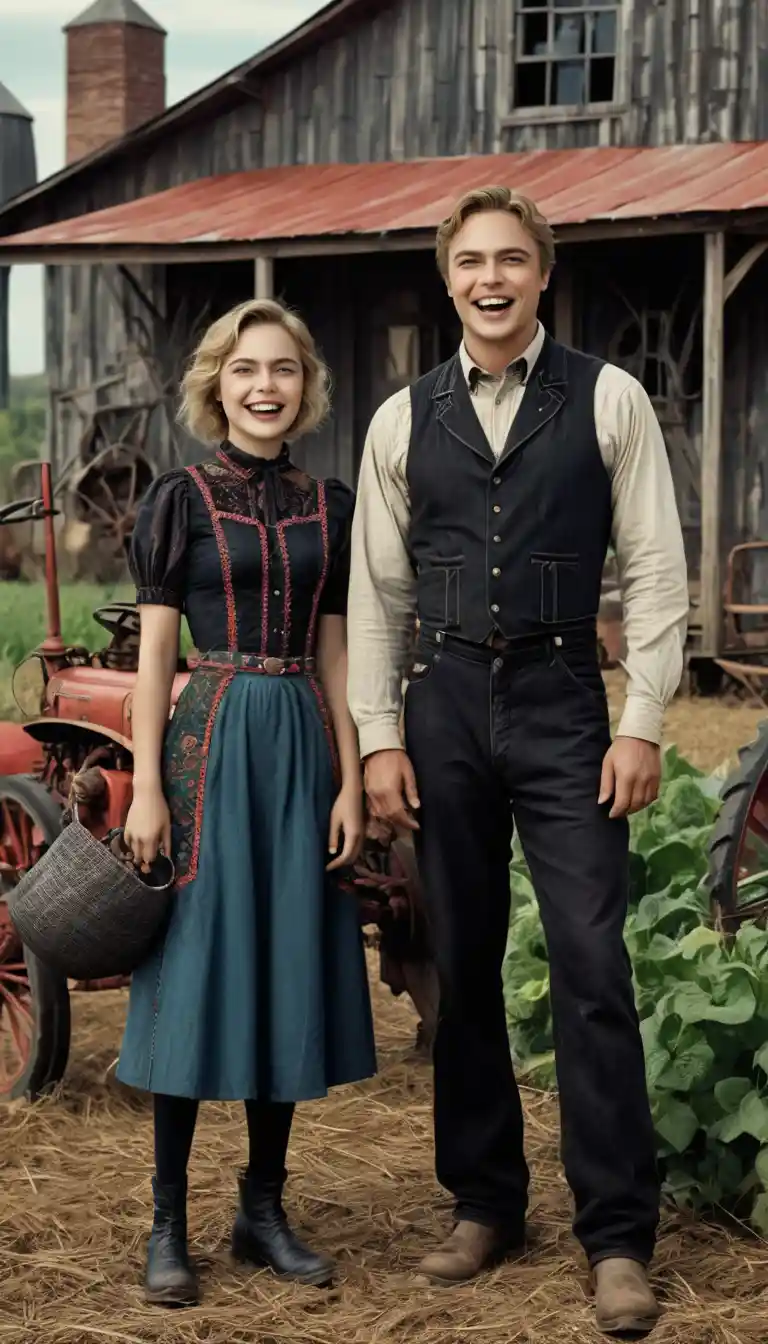 Rustic farmer couple in gothic high fashion interior