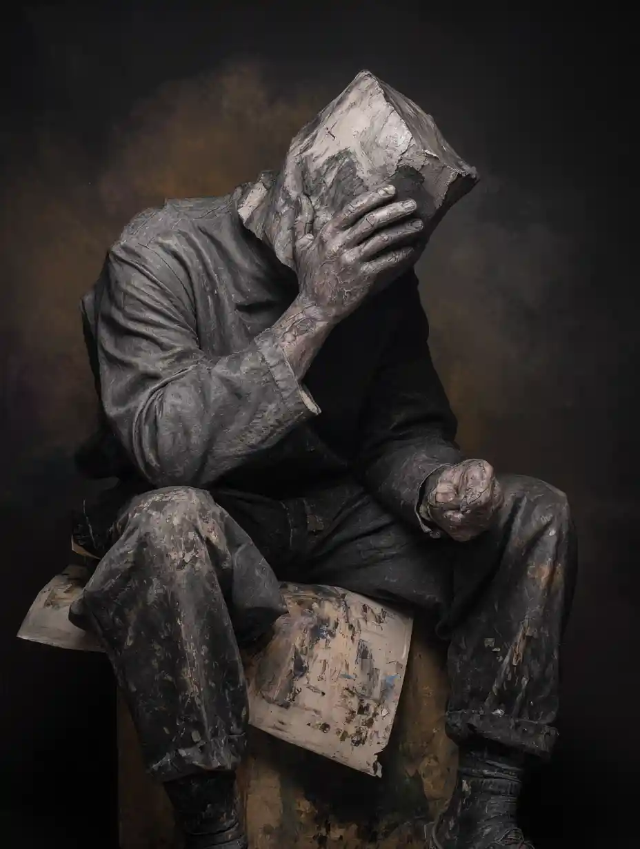 Dark emotional expressionist painting with deep symbolic drama