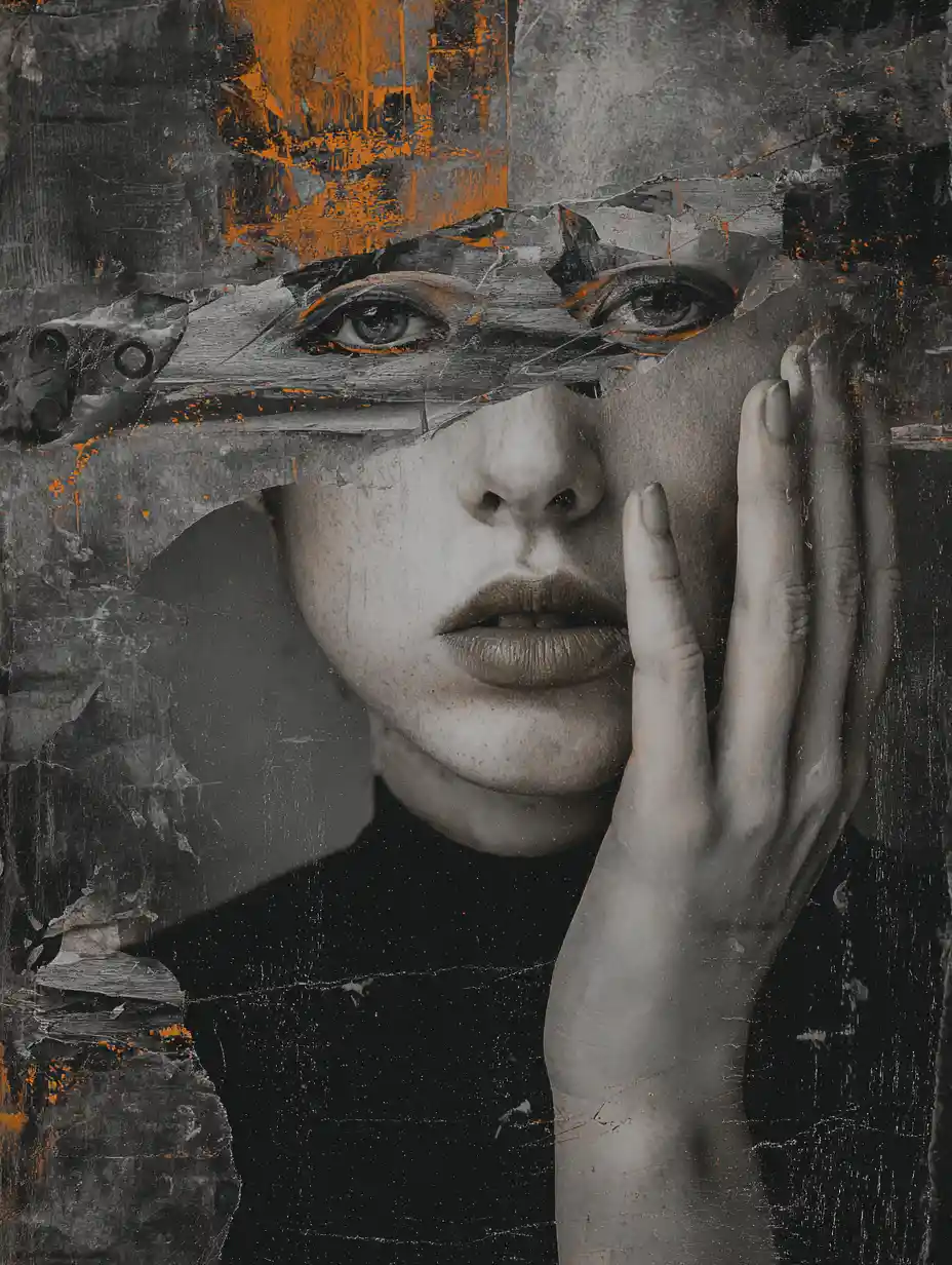 Dark emotional expressionist painting with confronting symbolism