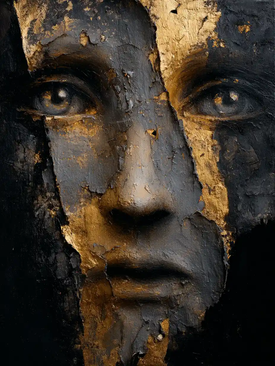 Dark emotional expressionist painting with deep symbolic drama