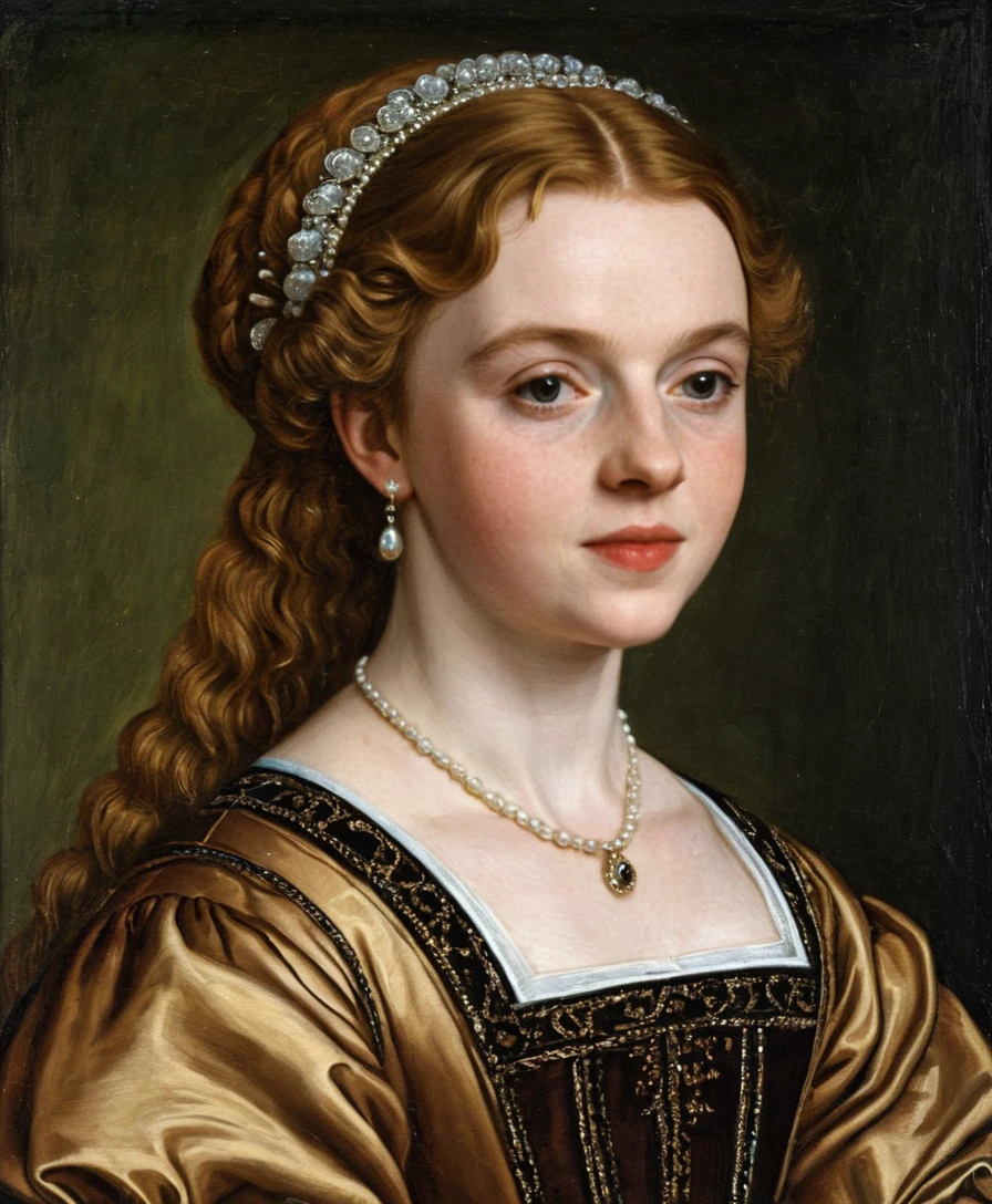 Young English girl in a classic Renaissance portrait painting