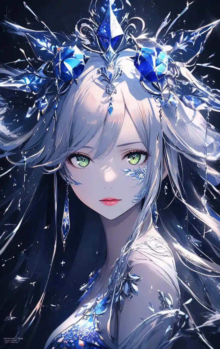 Mystical ice queen close up with sparkling crystal makeup