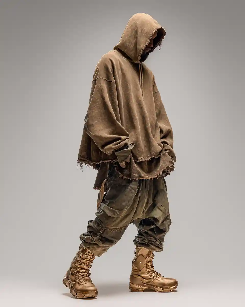 Faceless Hooded Streetwear Model In Full Body Studio View