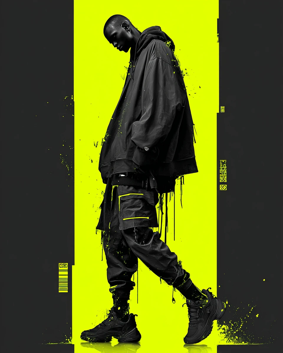 Audace silhouette umana con accenti urbani al neon giallo