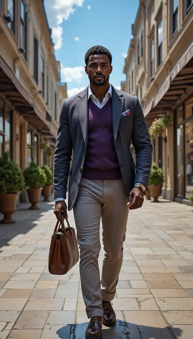 Confident well dressed king walking on a sunlit city street