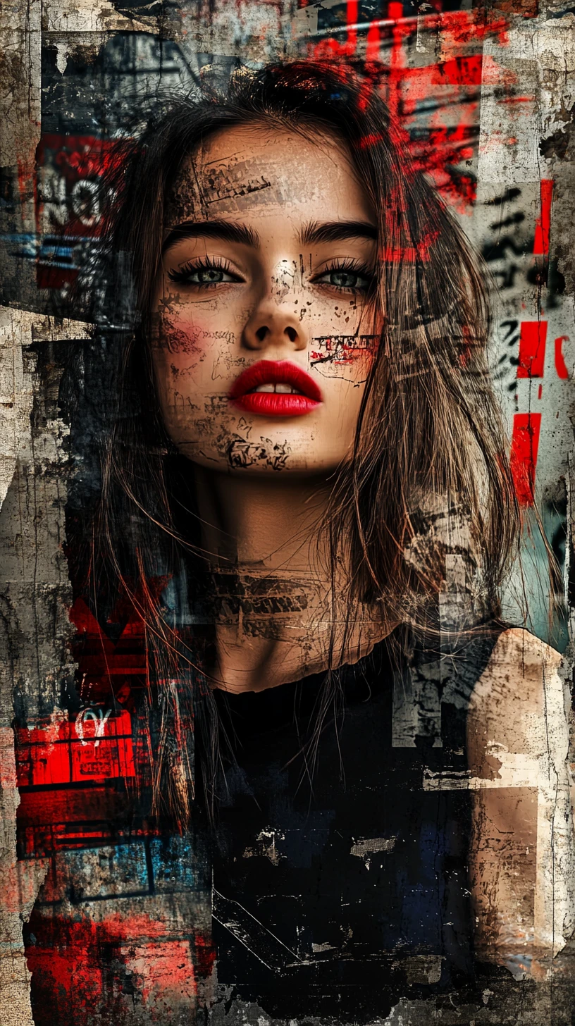 Portrait d’une jeune femme rebelle devant un mur de graffitis chaotique