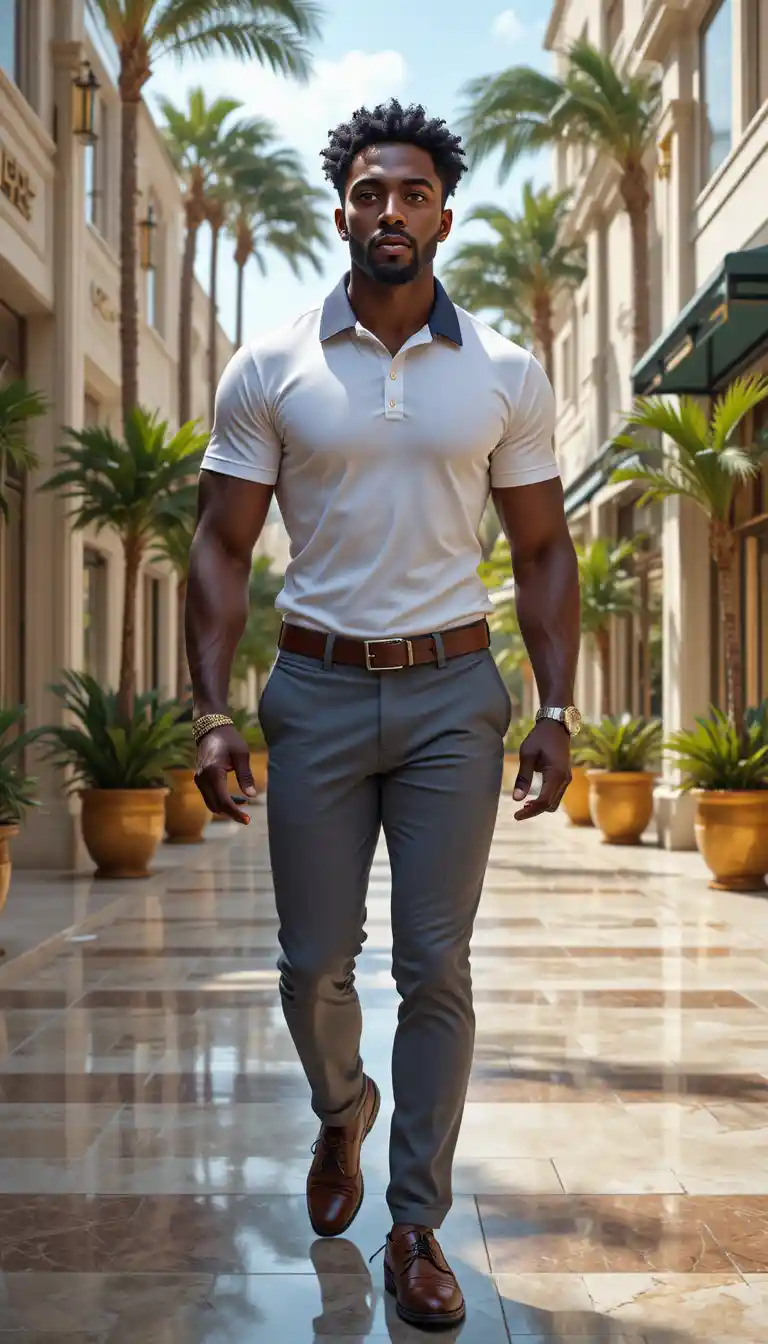 Confident stylish man walking through luxury outdoor mall