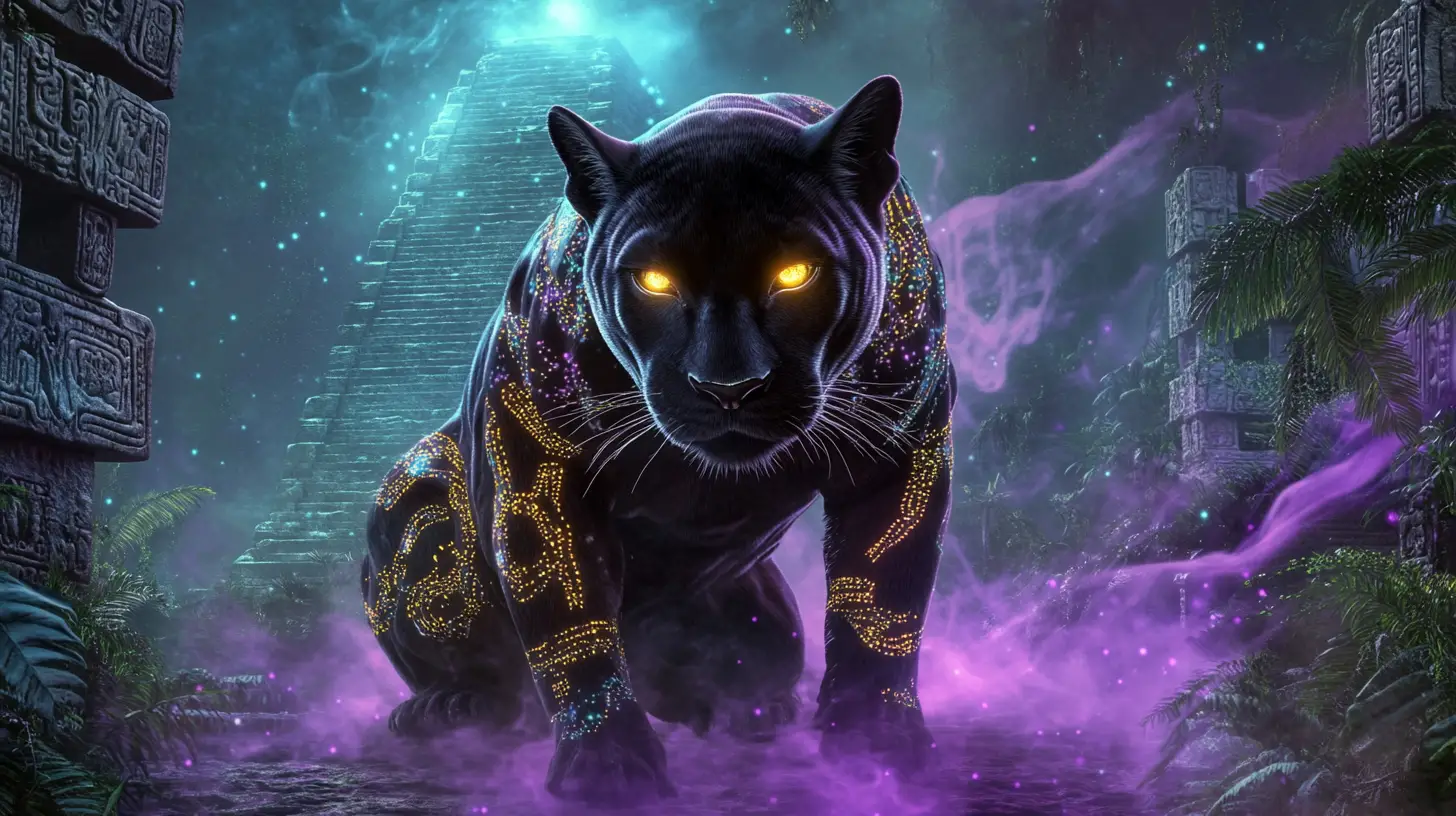 Mystical Panther Emerging From Arcane Smoke In Jungle Ruins
