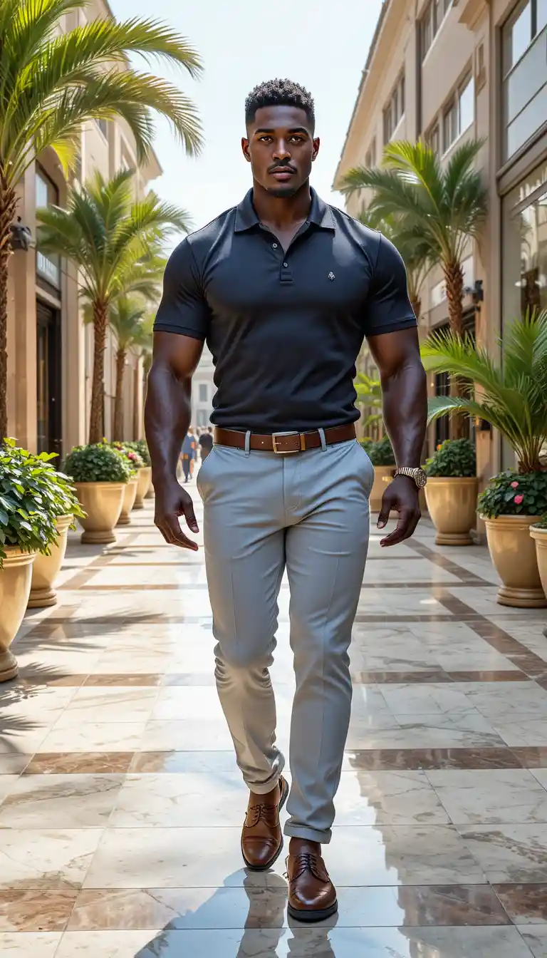 Confident stylish man walking in luxury outdoor mall