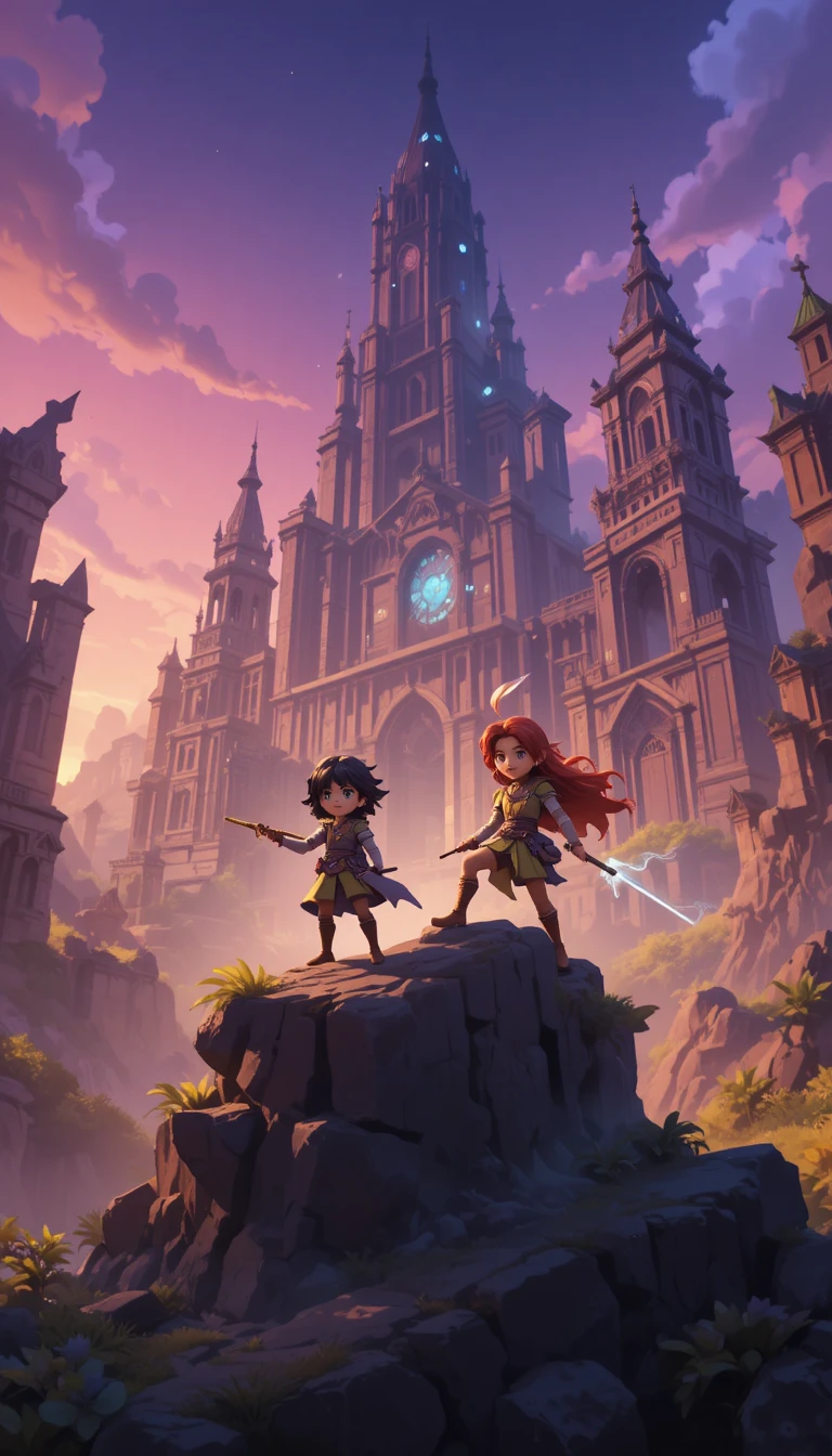 Fantasy adventurer and fairy exploring ancient beastman lands