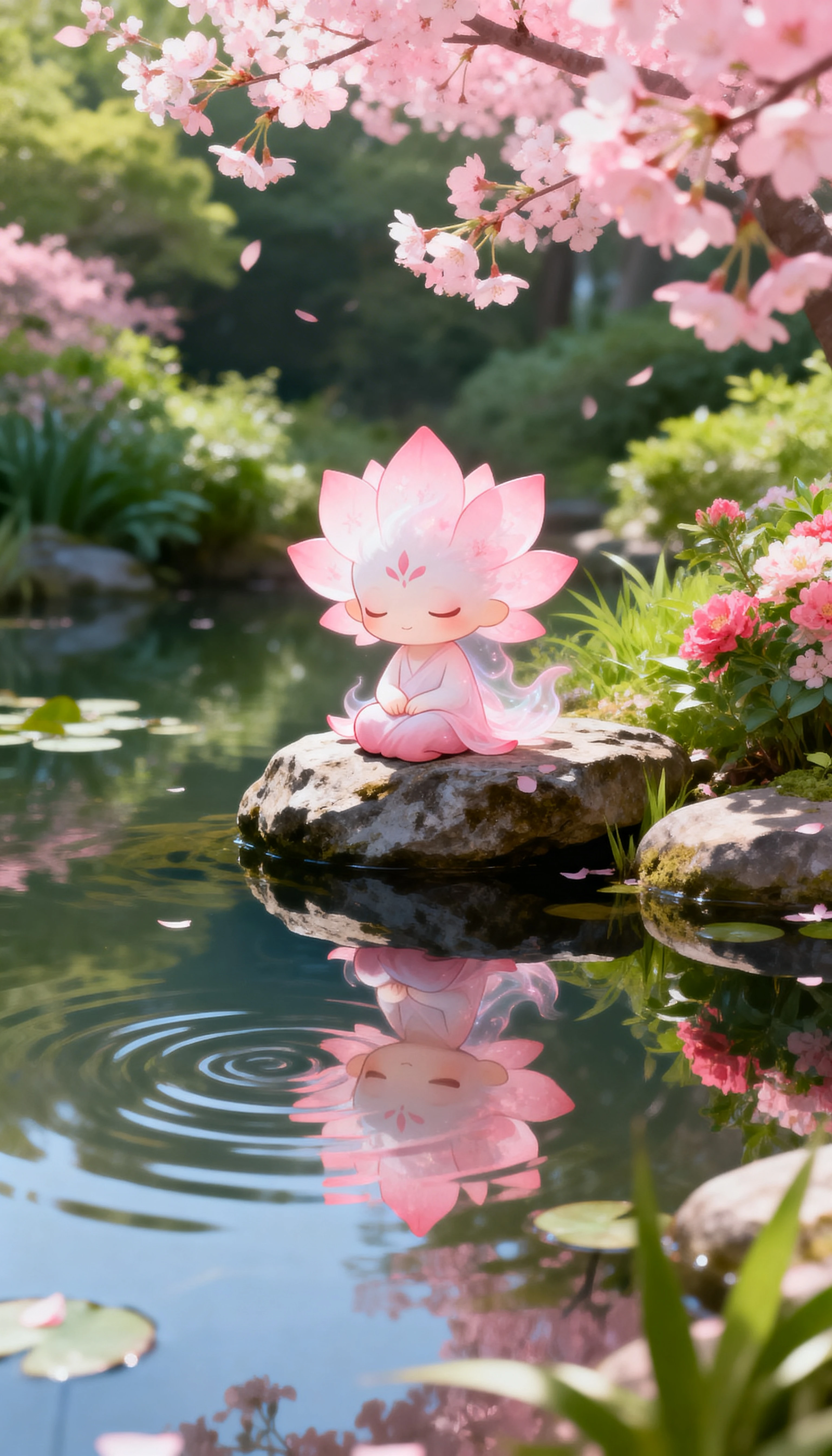 在寧靜花園池畔休憩的Q版花之精靈