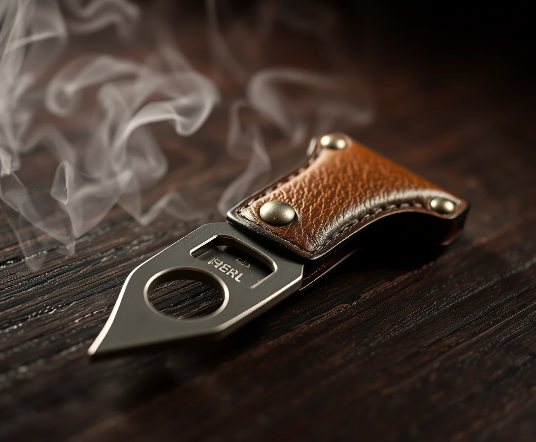 Antique Cigar Cutter On Dark Wooden Surface In Lounge