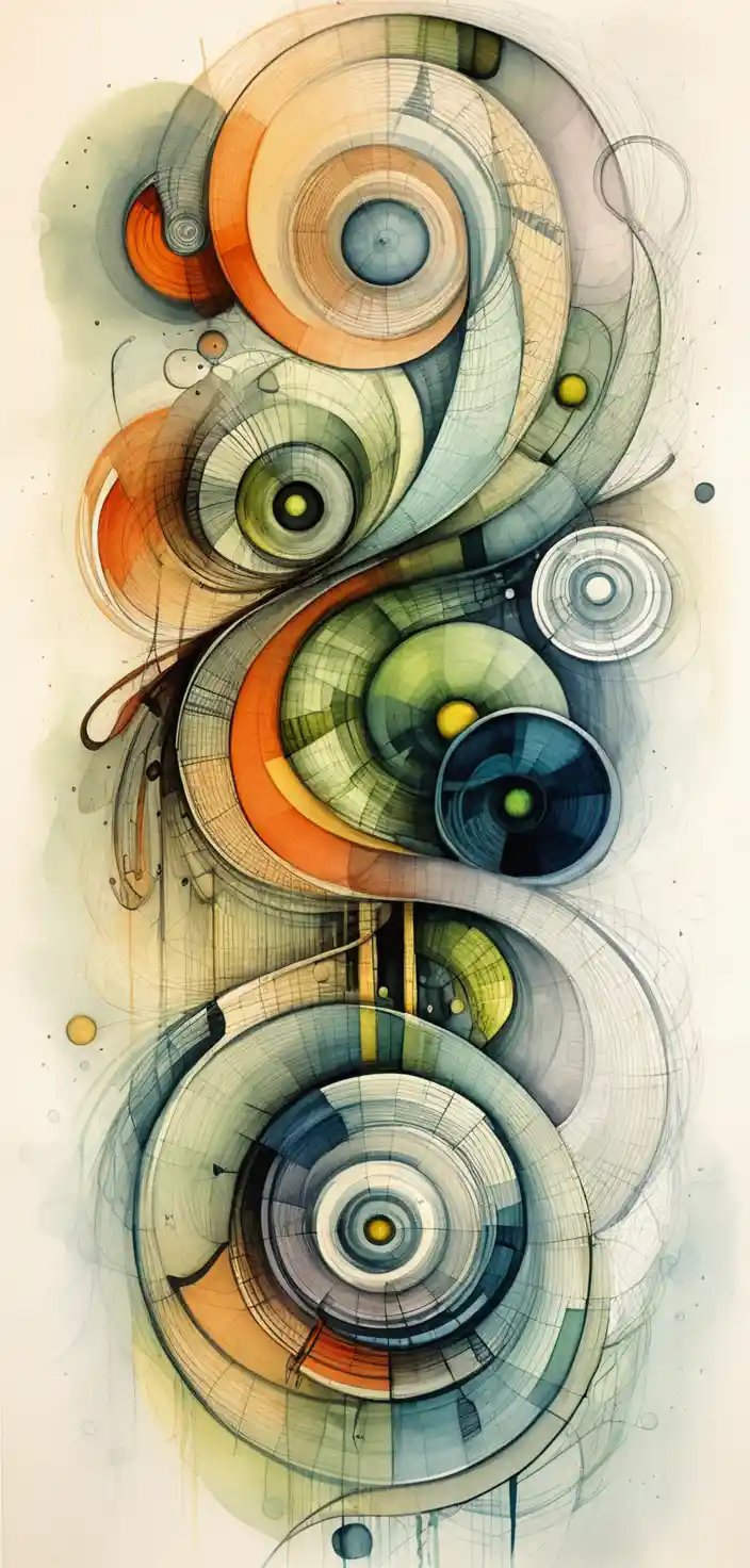 Vertical abstract watercolor ribbons in flowing organic motion