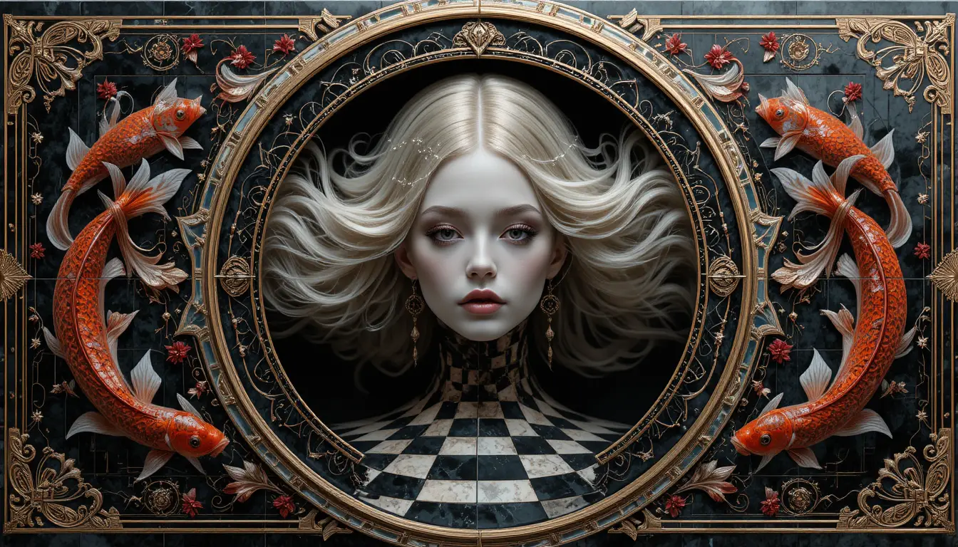 Donna bionda gotica futuristica con capelli ornamentali fluenti