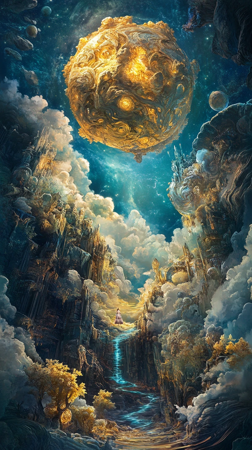 Surreal abstract kingdom with swirling portal and key