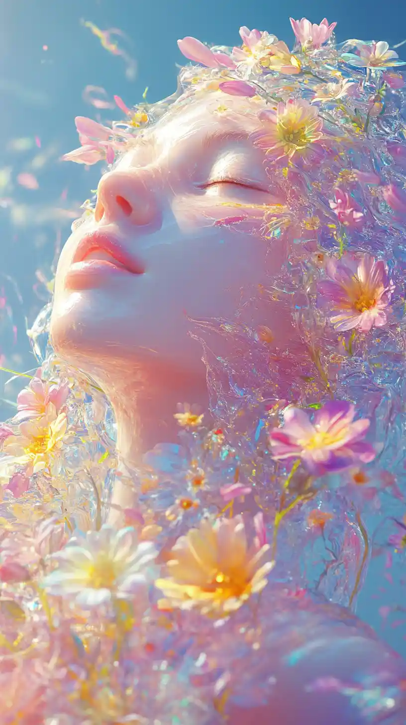 Close up portrait of a girl in floral fantasy outfit