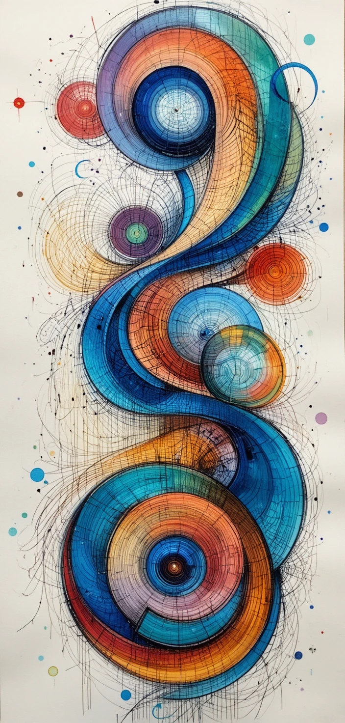Vertikales organisches abstraktes Aquarell mit wirbelnden Bändern