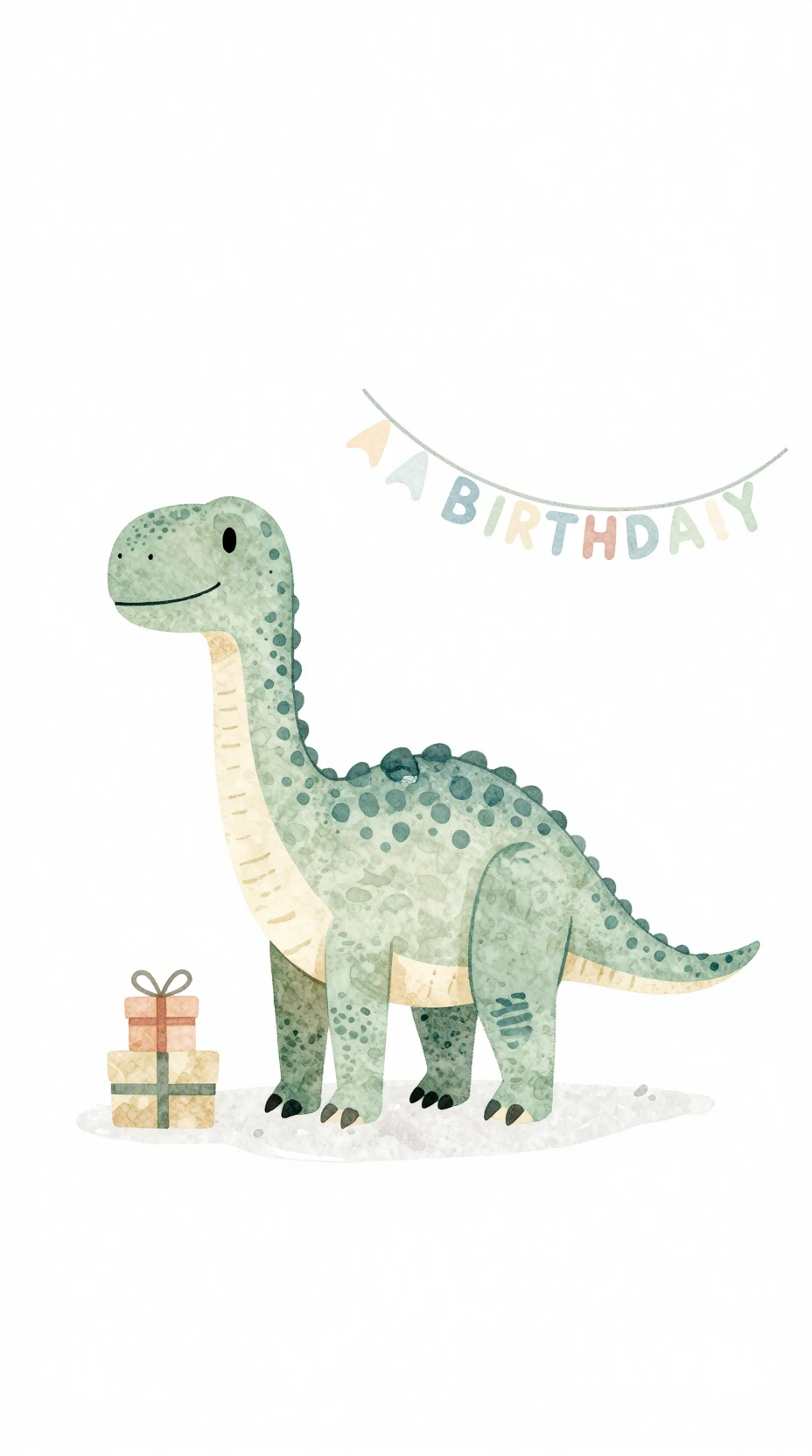 Minimal watercolor dinosaur with pastel birthday decor