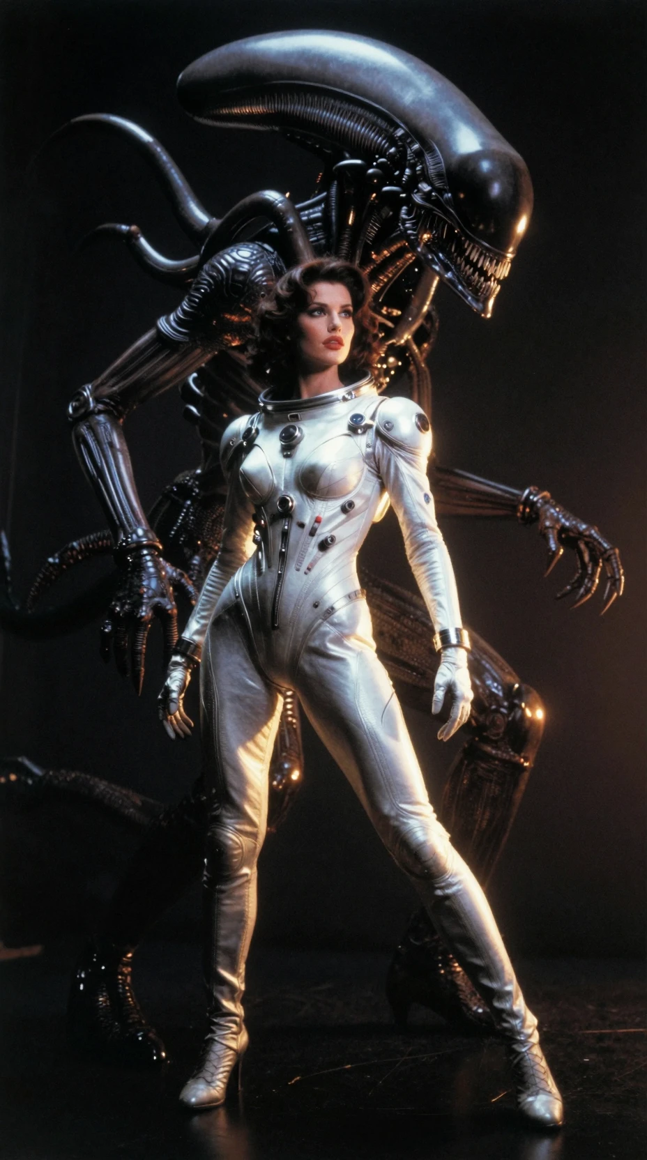 Misteriosa Astronauta Femenina con Traje Espacial Futurista y Alienígena
