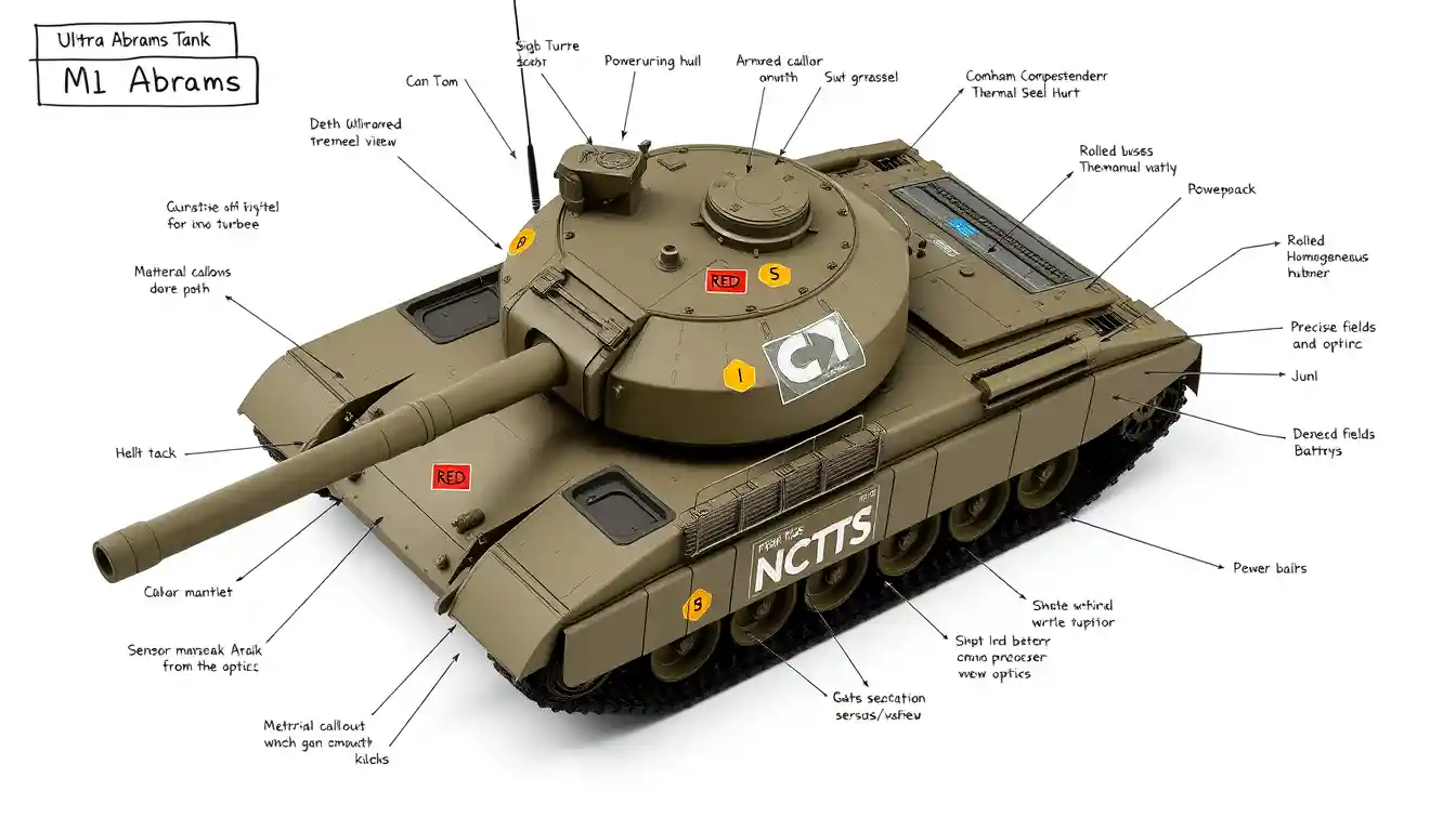 Isometric technical render of an M1 Abrams battle tank