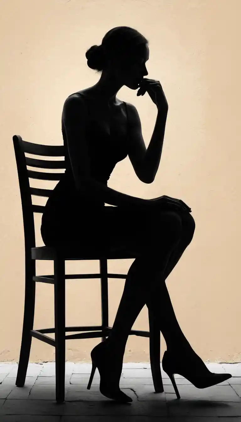 Sensual female silhouette on acrylic chair in bright room
