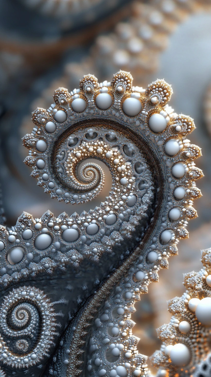 Esferas fractales 3D infinitas con ornamentados medallones dorados de mandala