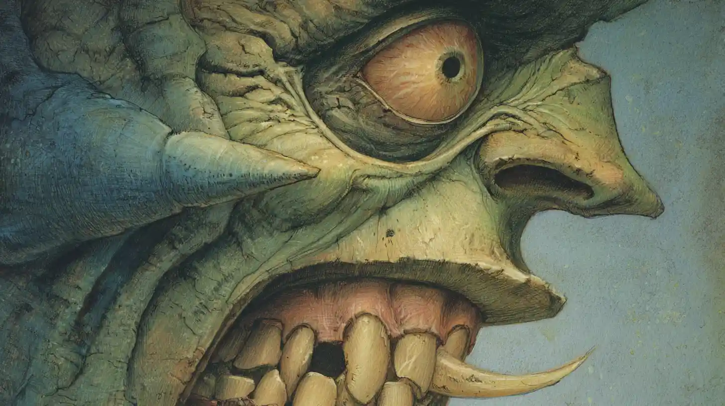Perfil de monstruo grotesco con un solo ojo y lengua bífida