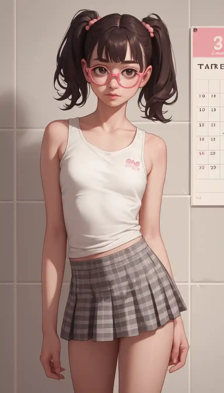 Joven chica en baño minimalista de tonos pastel