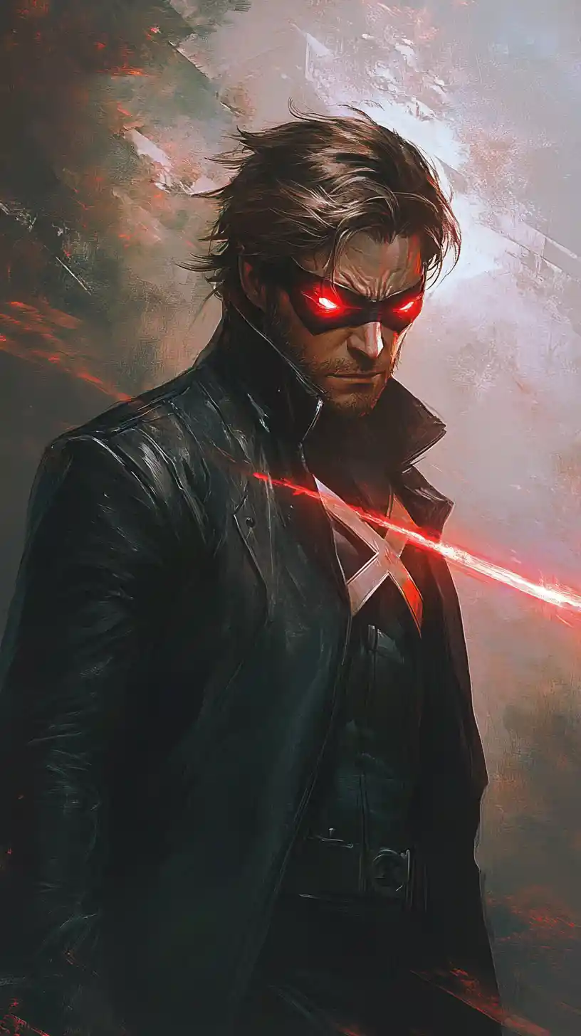 Superhero unleashing red energy beam across the scene