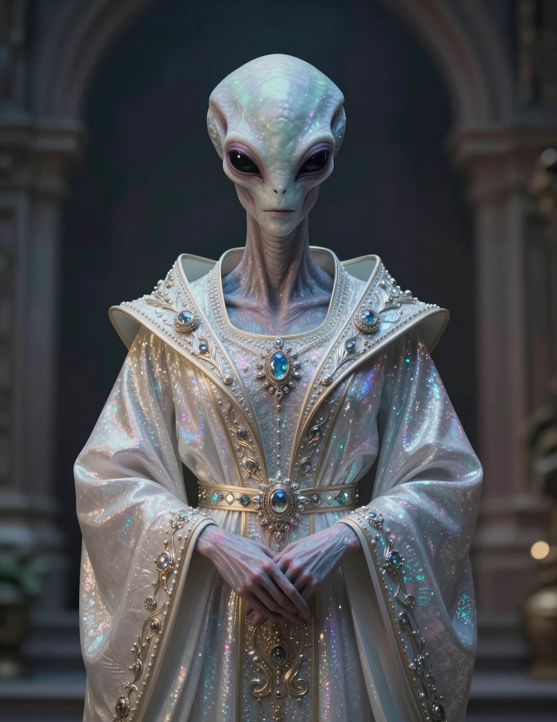 Regal alien diplomat in flowing ceremonial robes