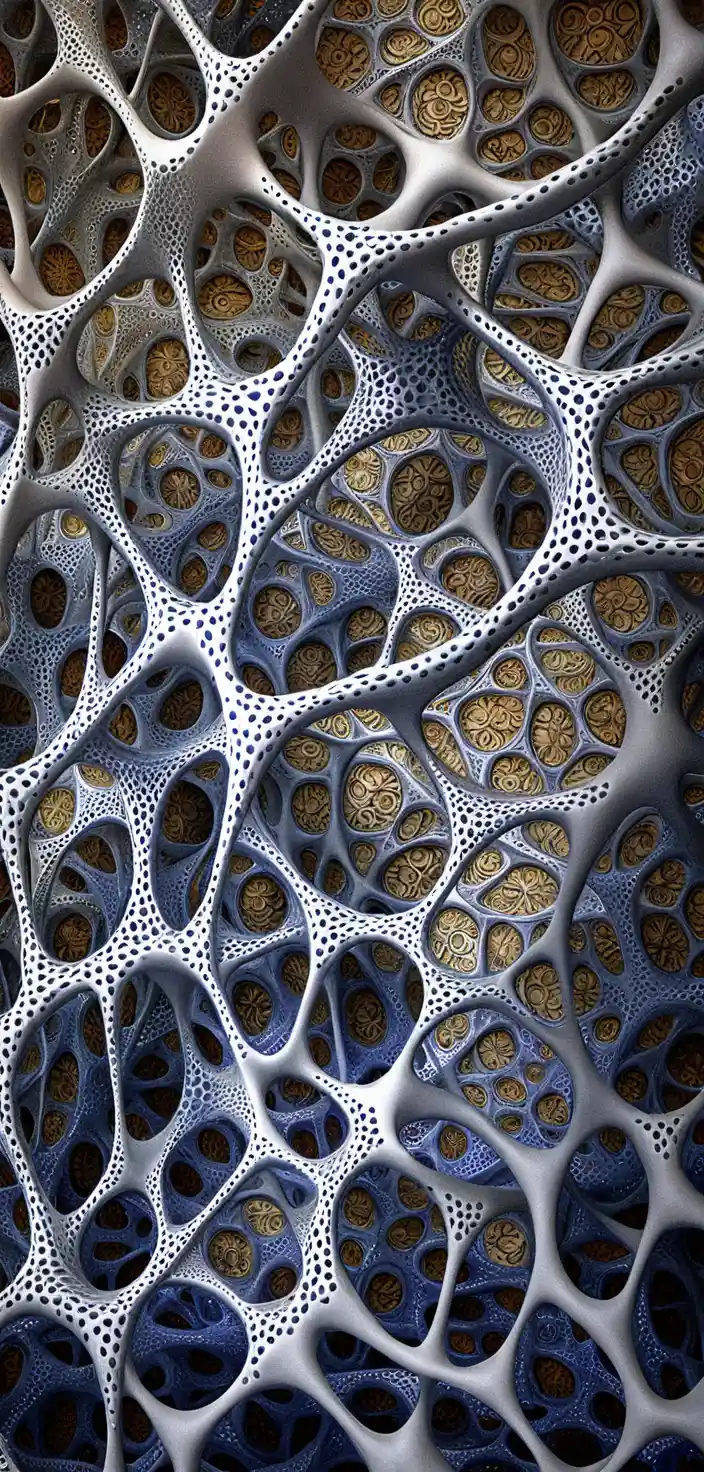 Organic 3D ceramic structure with layered cellular cavities