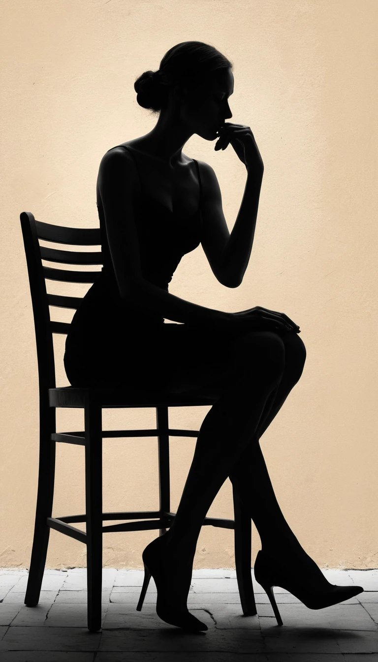 Sensual female silhouette on acrylic chair in bright room