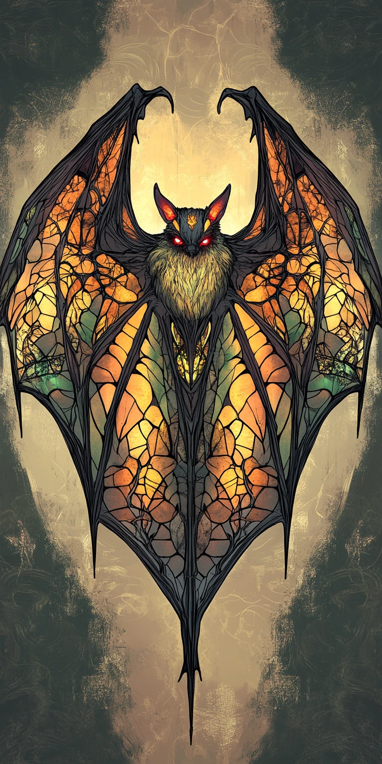 Chauve-souris gothique aux ailes en vitrail dans un style dark fantasy