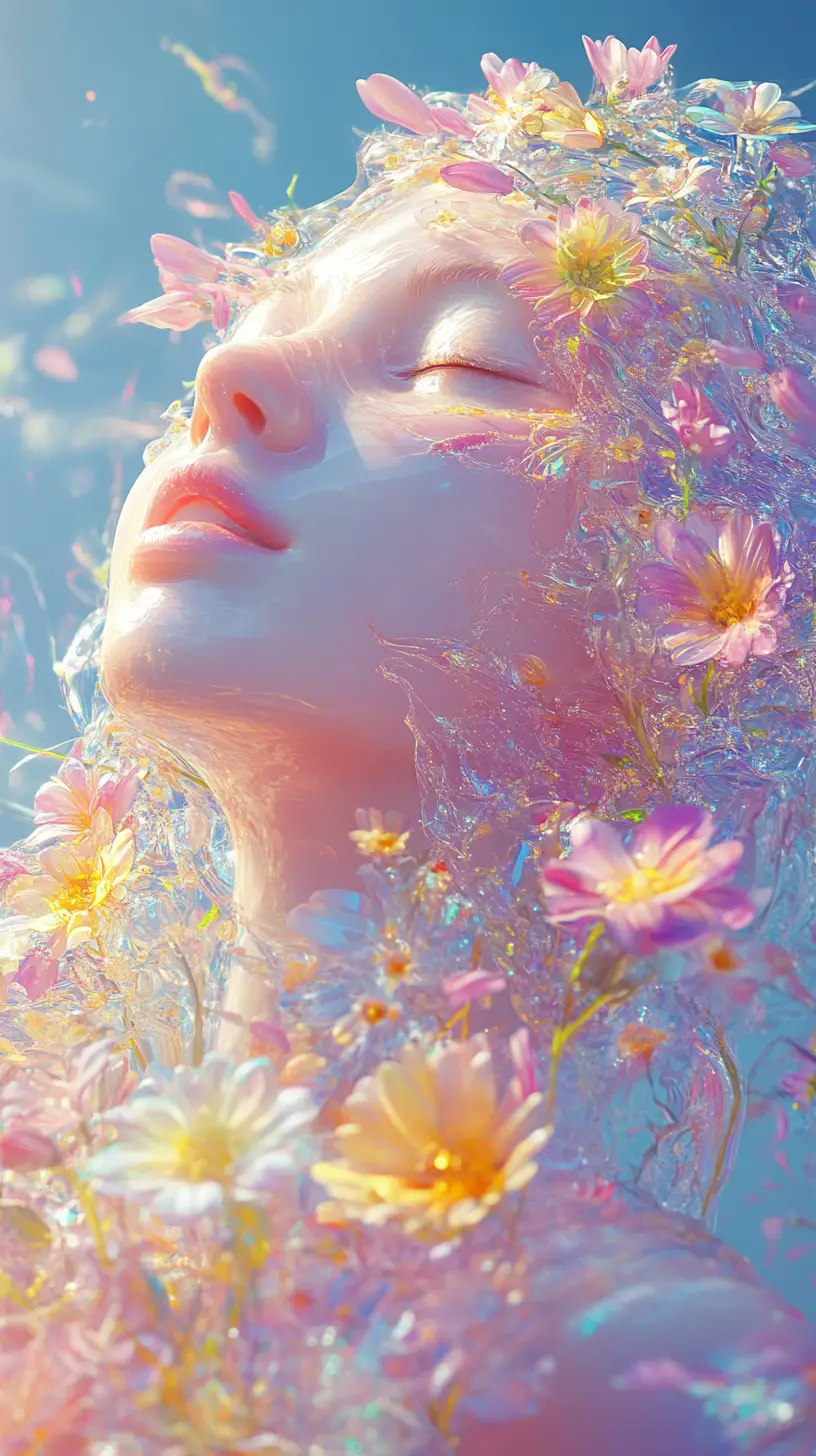 Close up portrait of a girl in floral fantasy outfit
