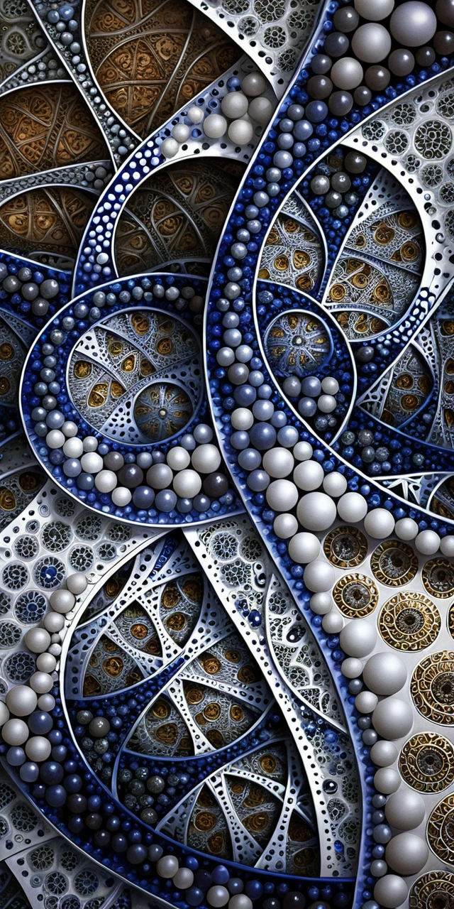 Esferas fractales 3D infinitas con medallones geométricos ornamentados