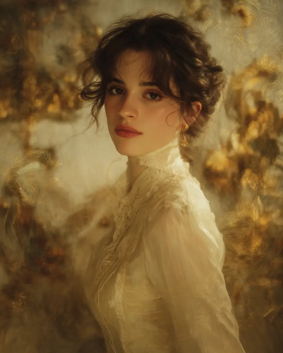 Elegant eighteenth century woman in warm baroque interior