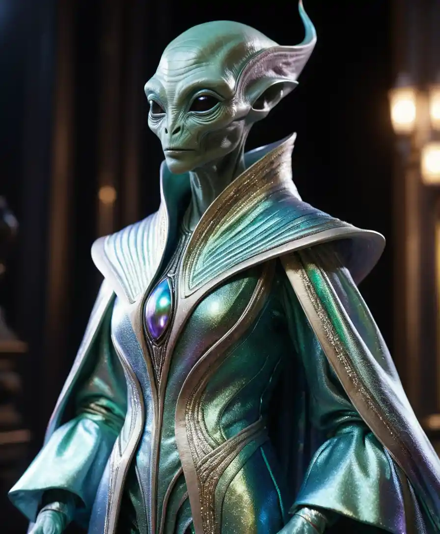 Regal alien diplomat in flowing ceremonial robes